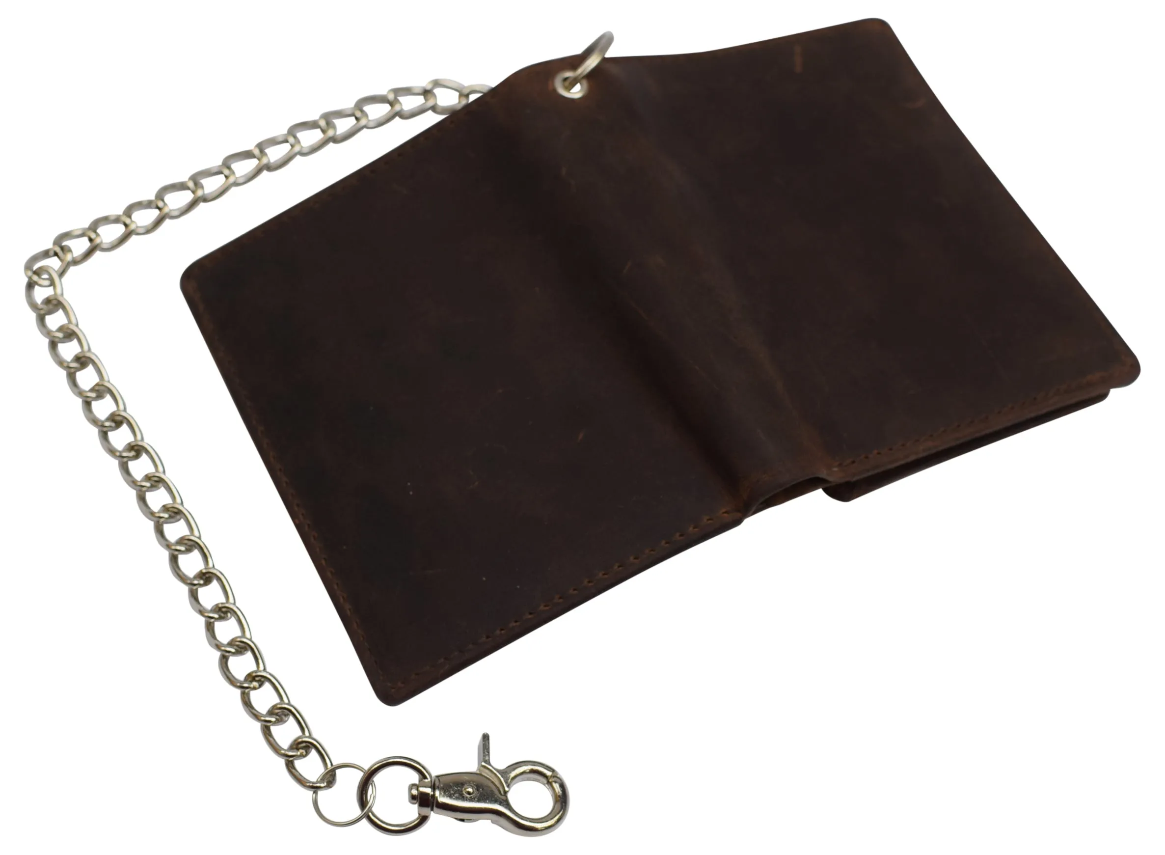 Men's Chain Biker Vintage Leather RFID Blocking European Style Bifold Trifold Wallet with ID Window
