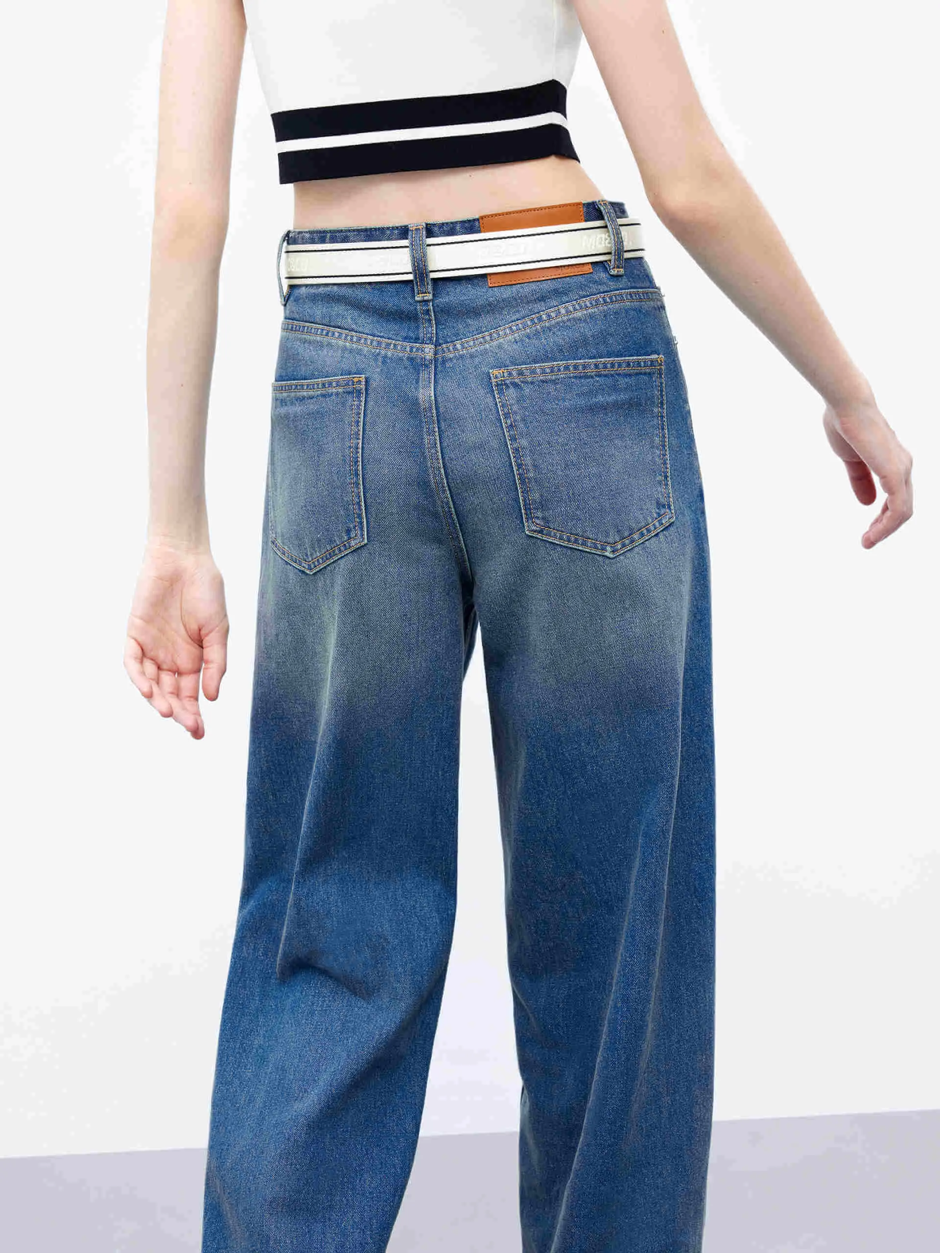 Mid Rise Wide Leg Jeans with Belt
