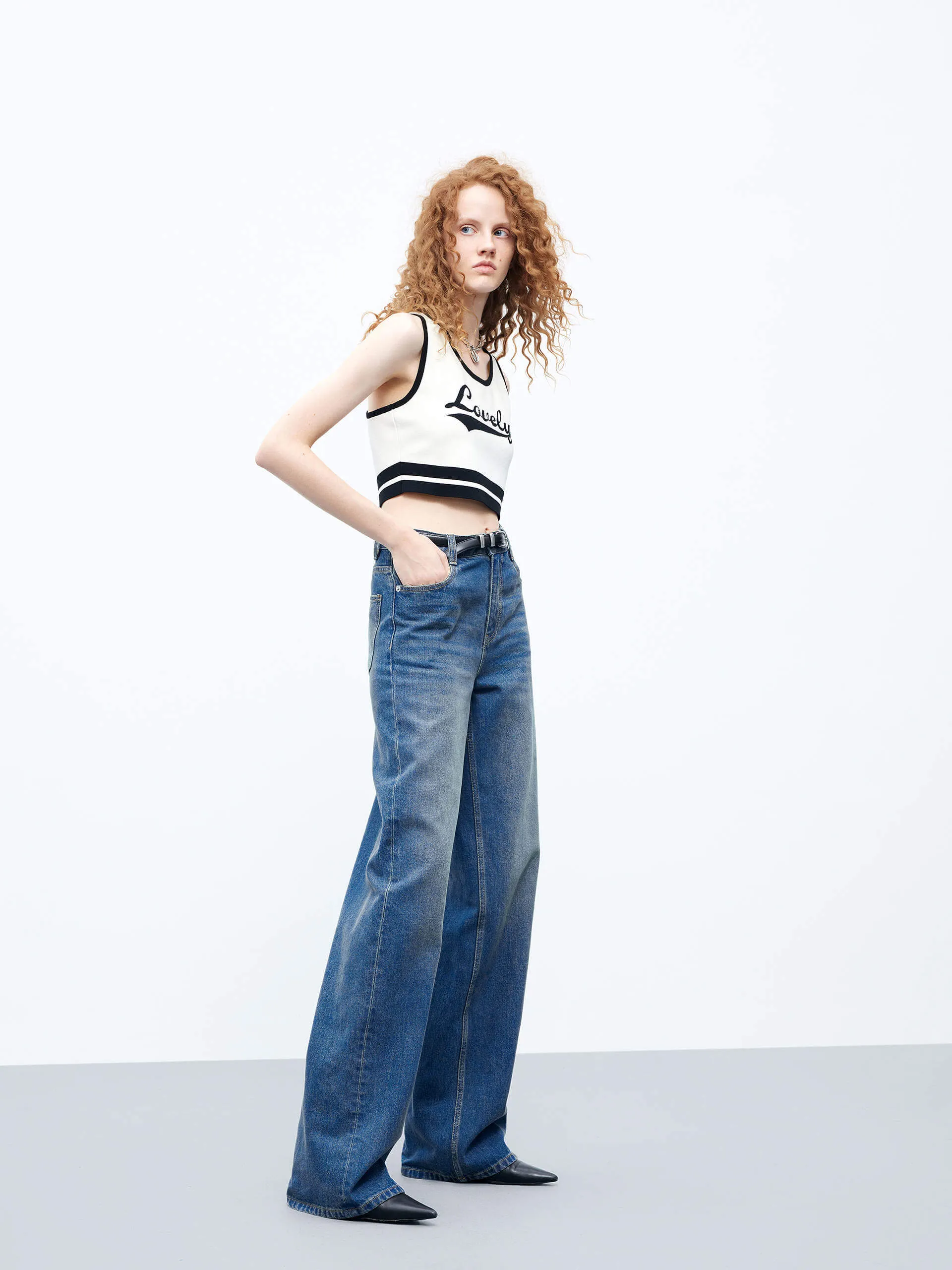 Mid Rise Wide Leg Jeans with Belt