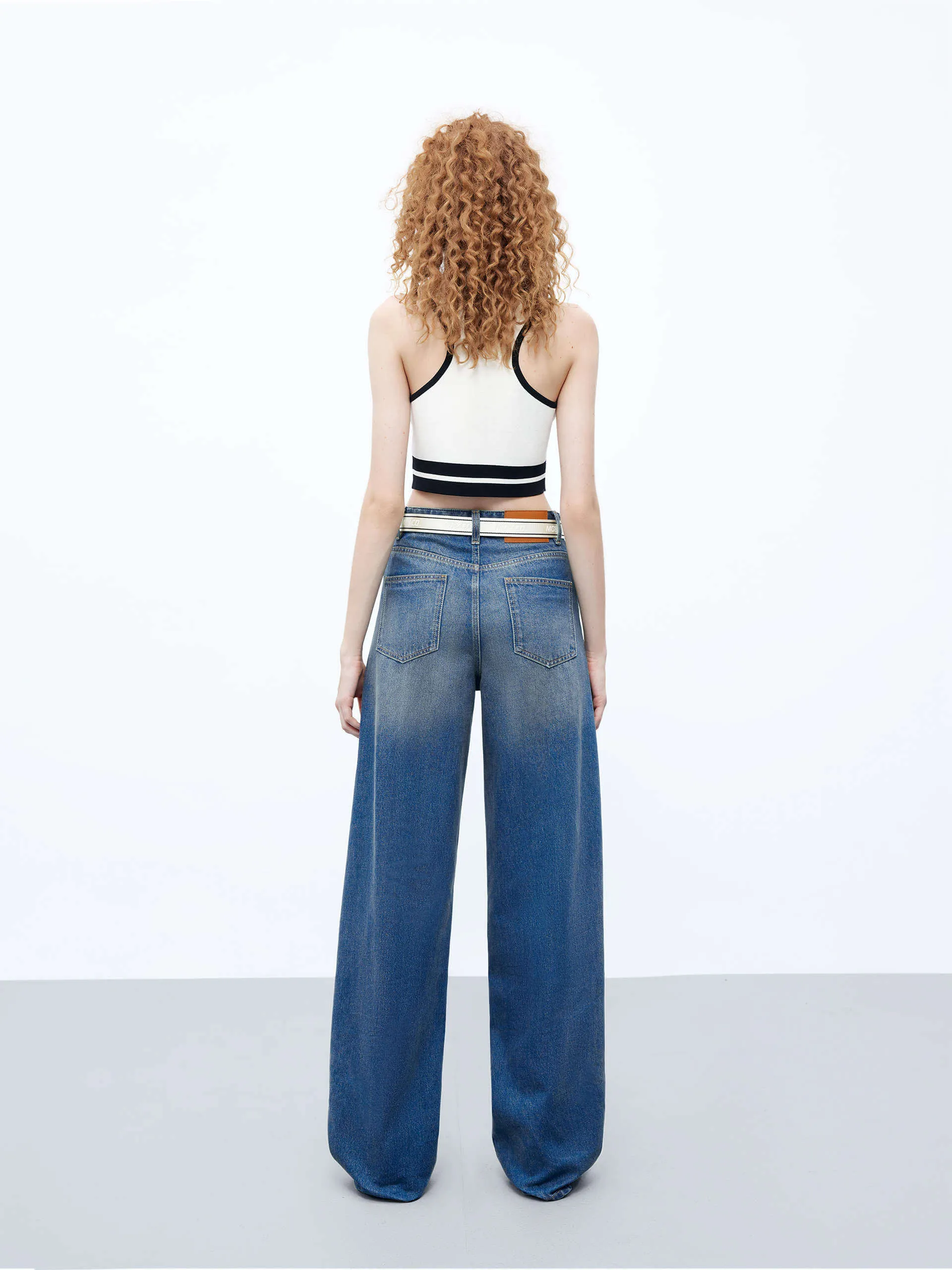 Mid Rise Wide Leg Jeans with Belt