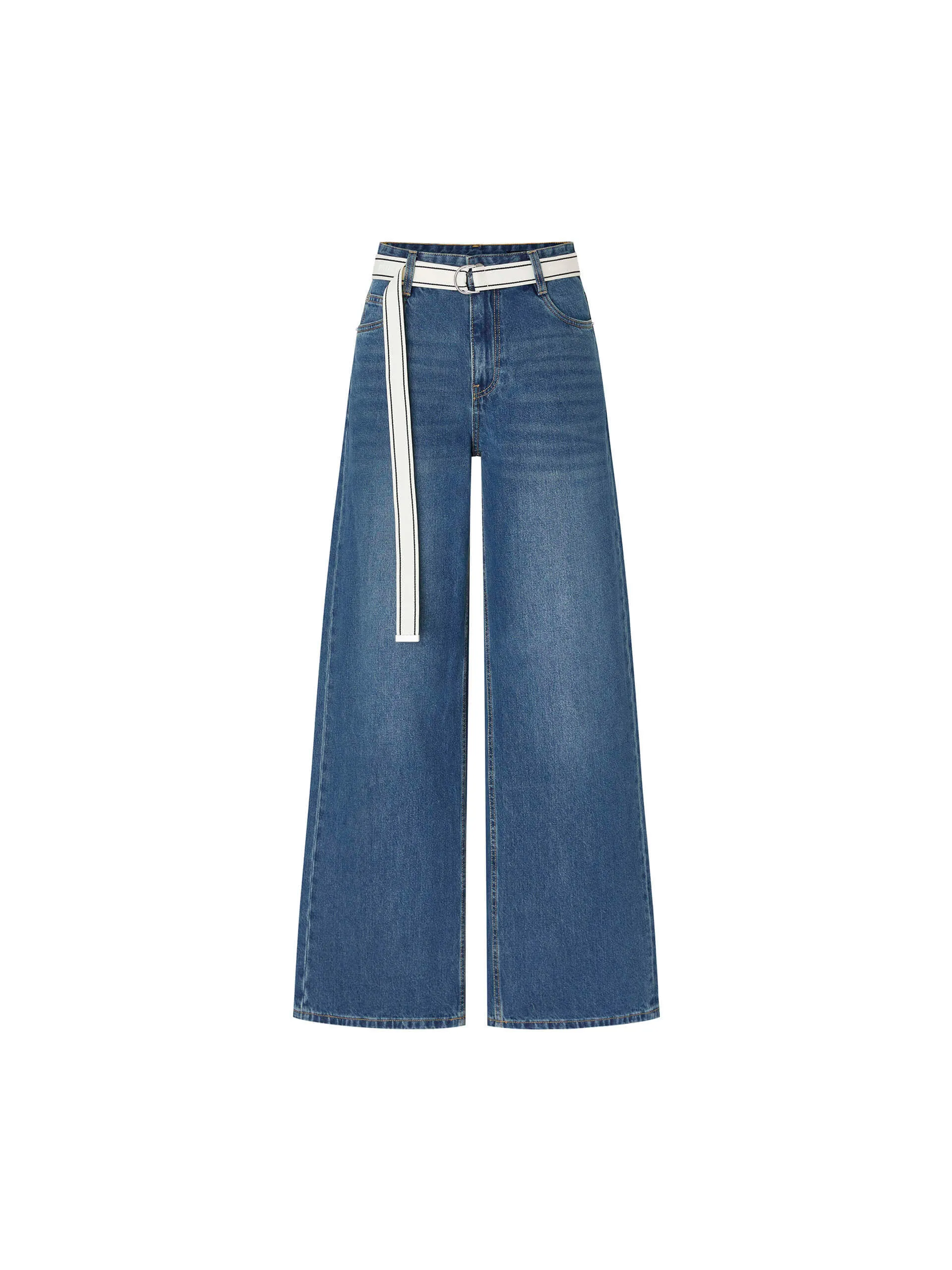 Mid Rise Wide Leg Jeans with Belt