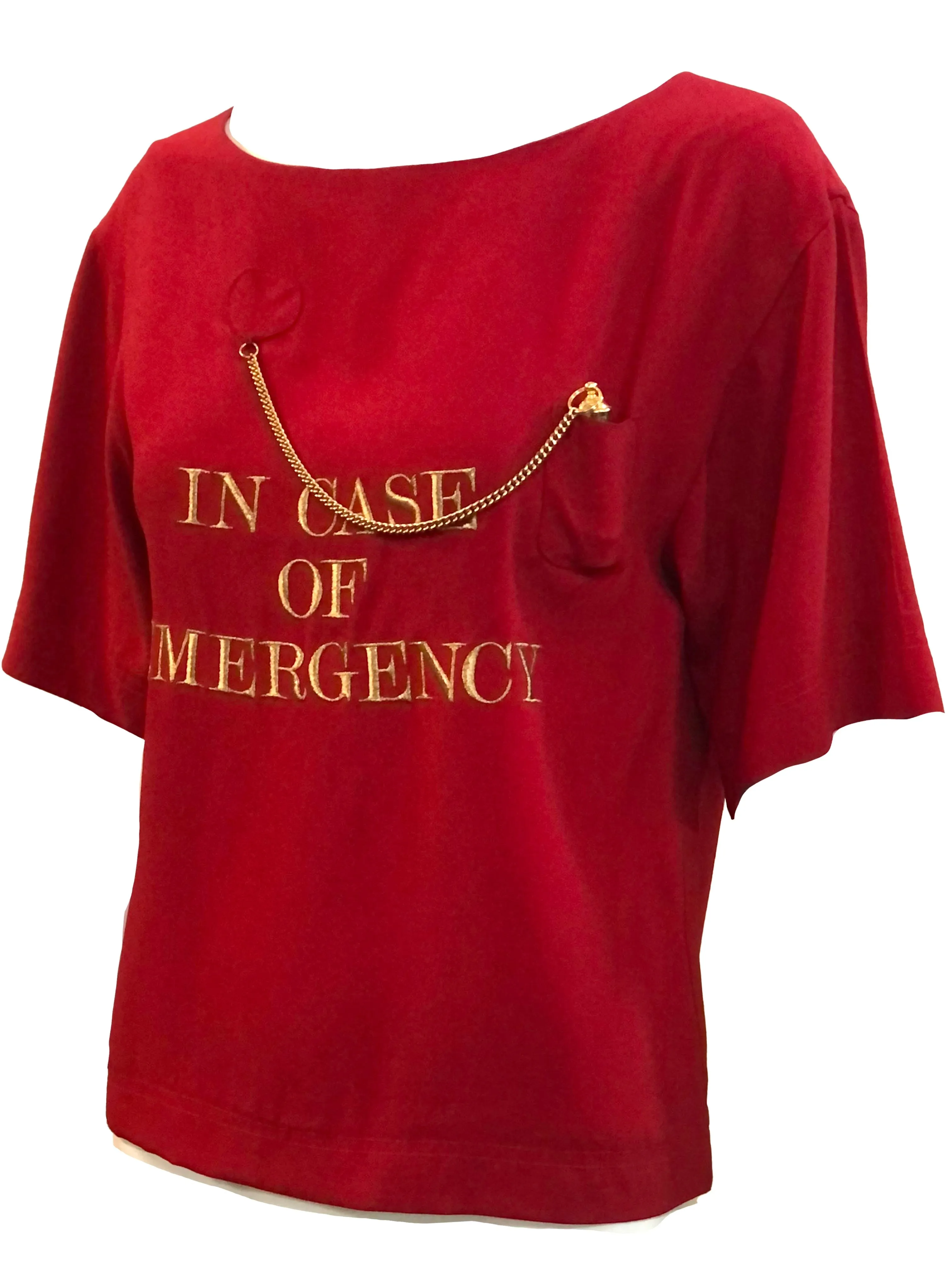 Moschino 80s Fire Engine Red In Case of Emergency Blouse
