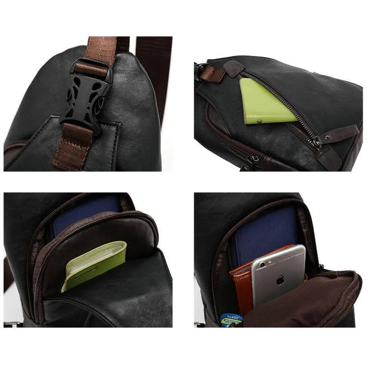 MROYALE™ Mini Sling Men's Leather Chest Crossbody Shoulder Biker Day Bag