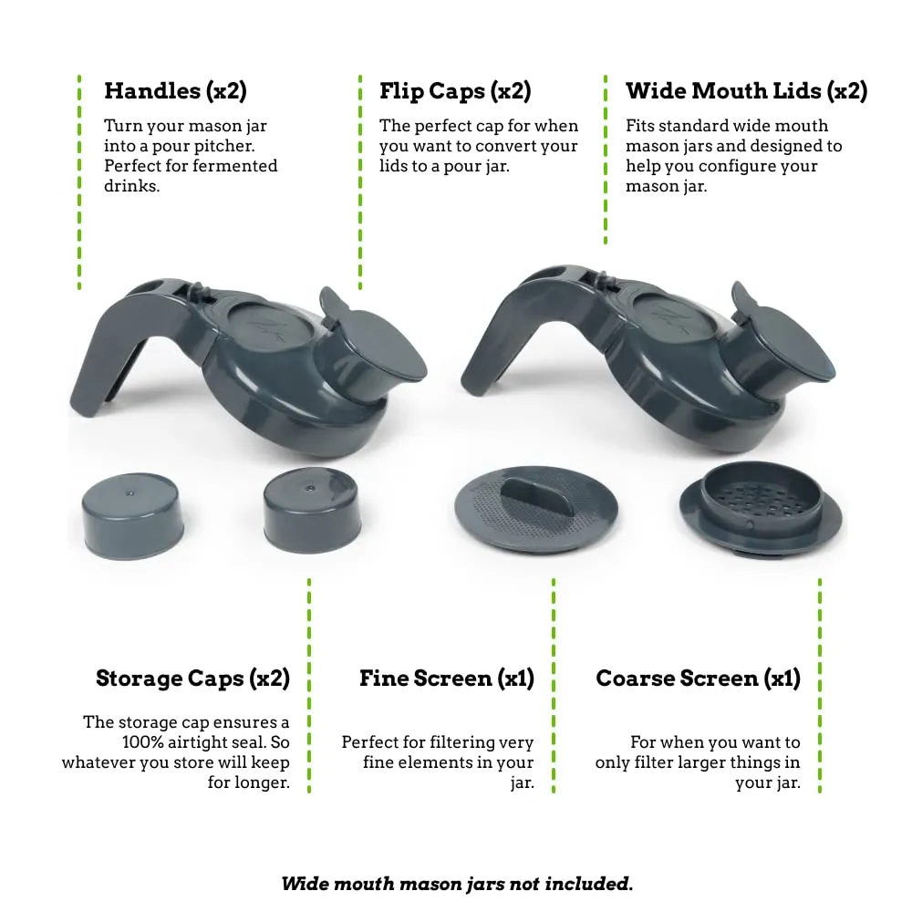 My Mason Makes Multipurpose Pitcher Kit - 2 Wide Mouth Mason Jar Lids, 2 Detachable