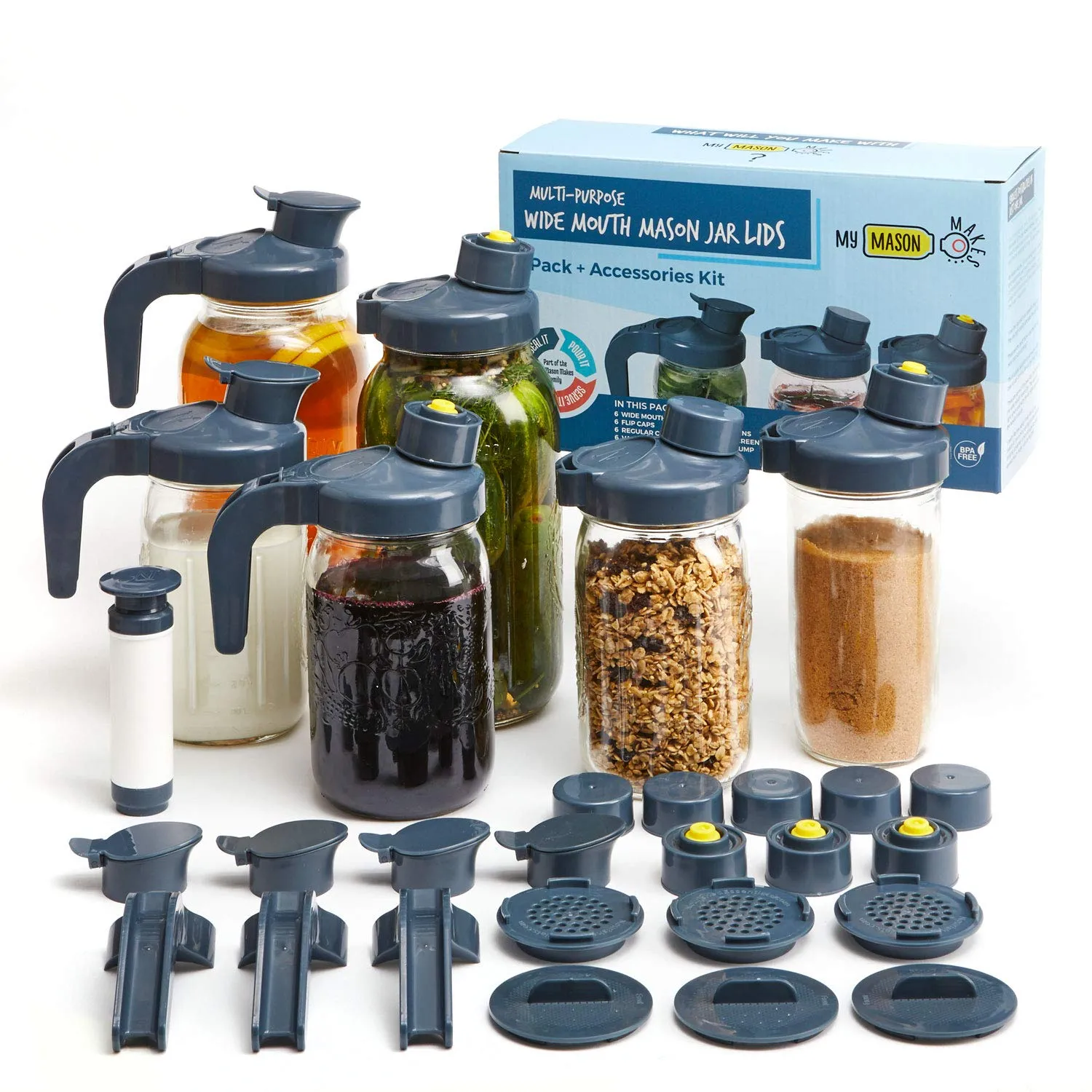 My Mason Makes Multipurpose Starter Kit - 3 Wide Mouth Mason Jar Lids, 1 Detachable