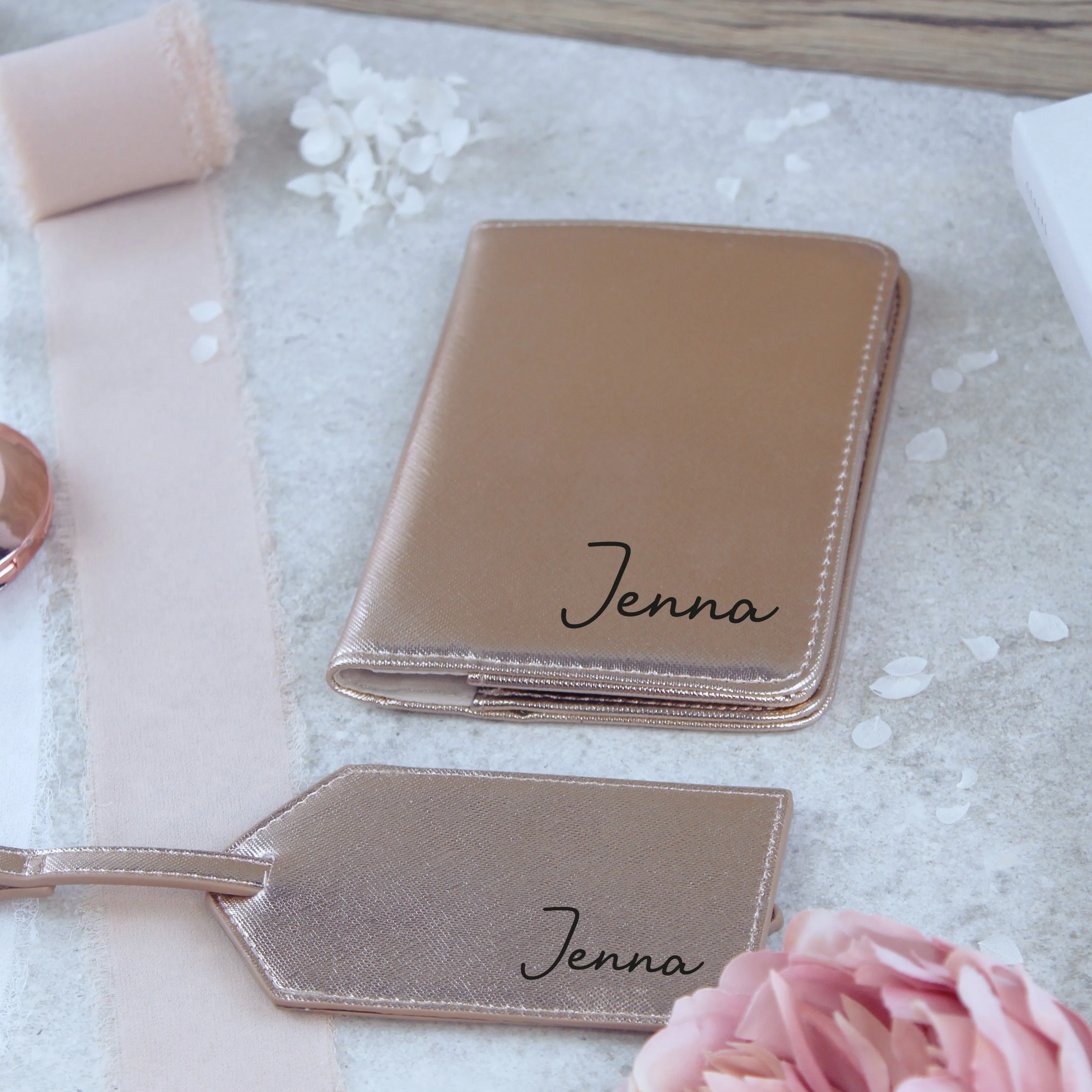 Personalised PU Leather Passport Holder & Luggage Tag Travel Set