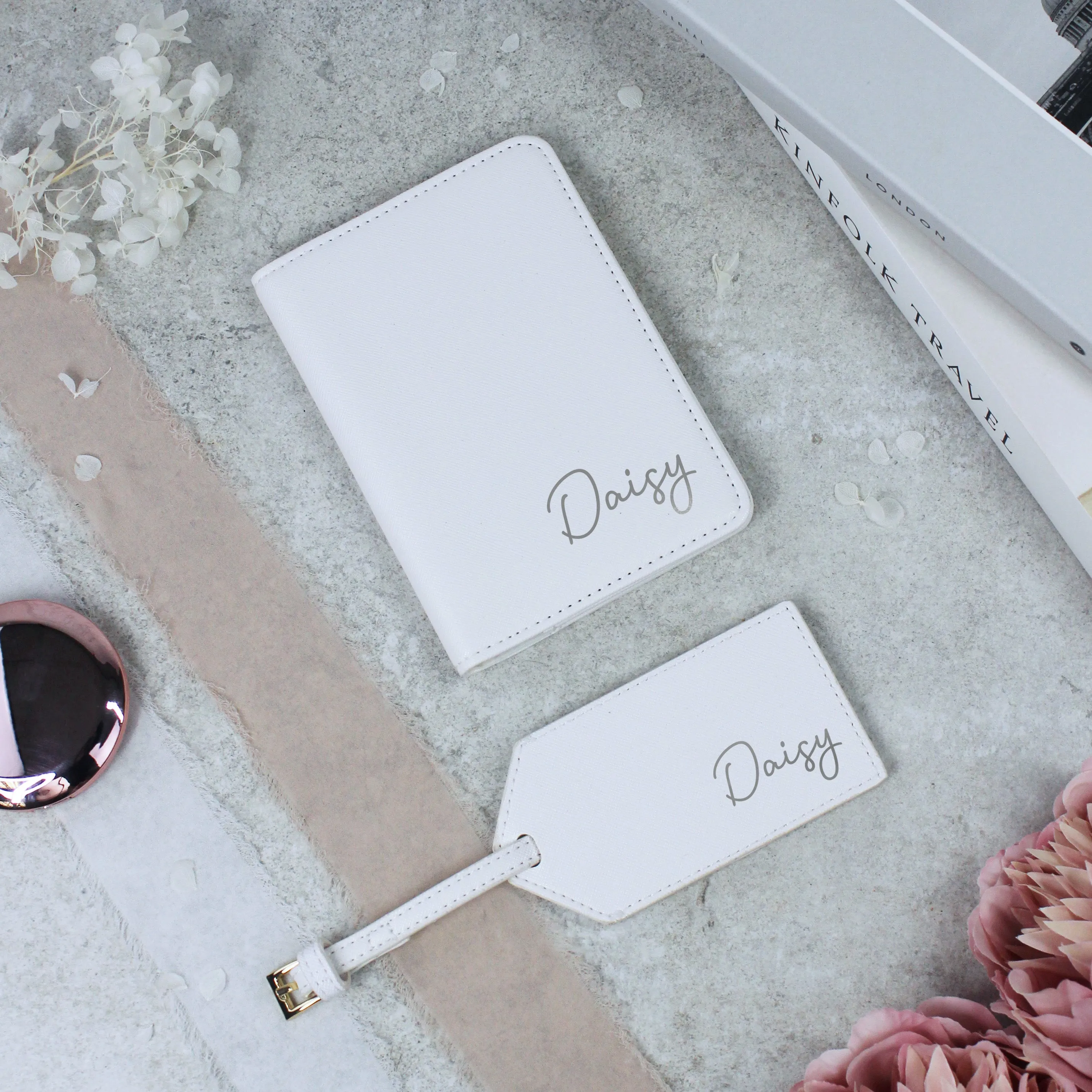 Personalised PU Leather Passport Holder & Luggage Tag Travel Set