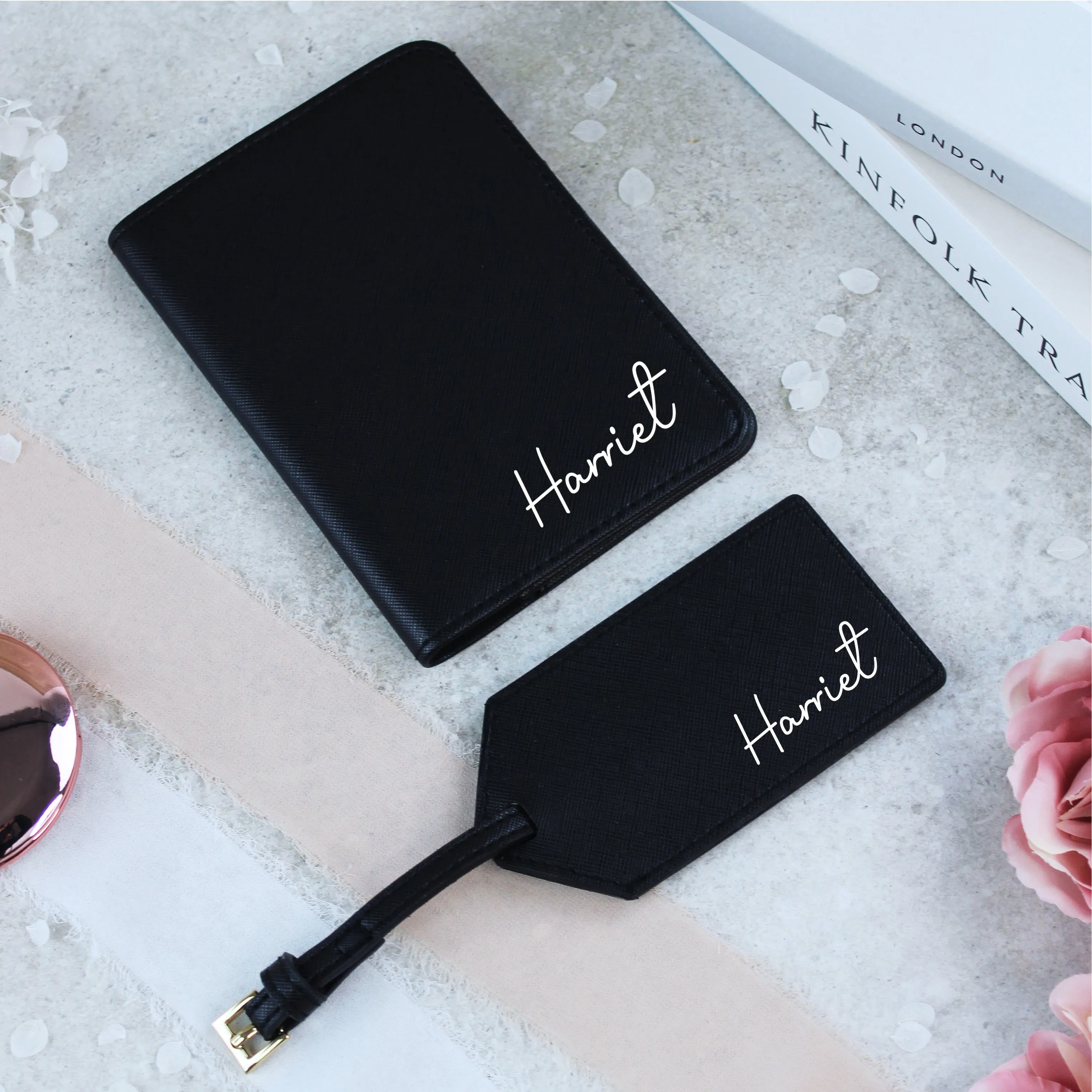 Personalised PU Leather Passport Holder & Luggage Tag Travel Set