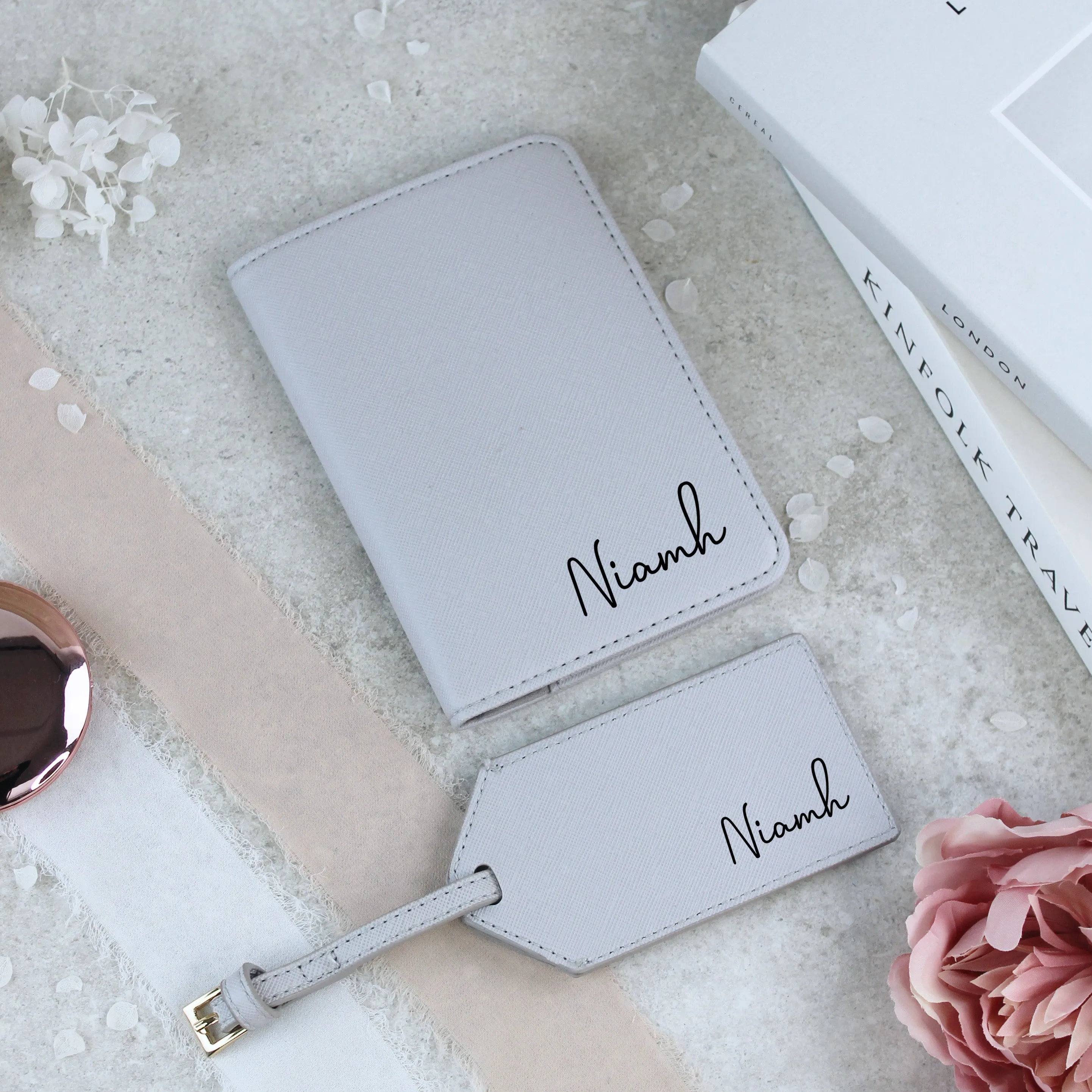 Personalised PU Leather Passport Holder & Luggage Tag Travel Set