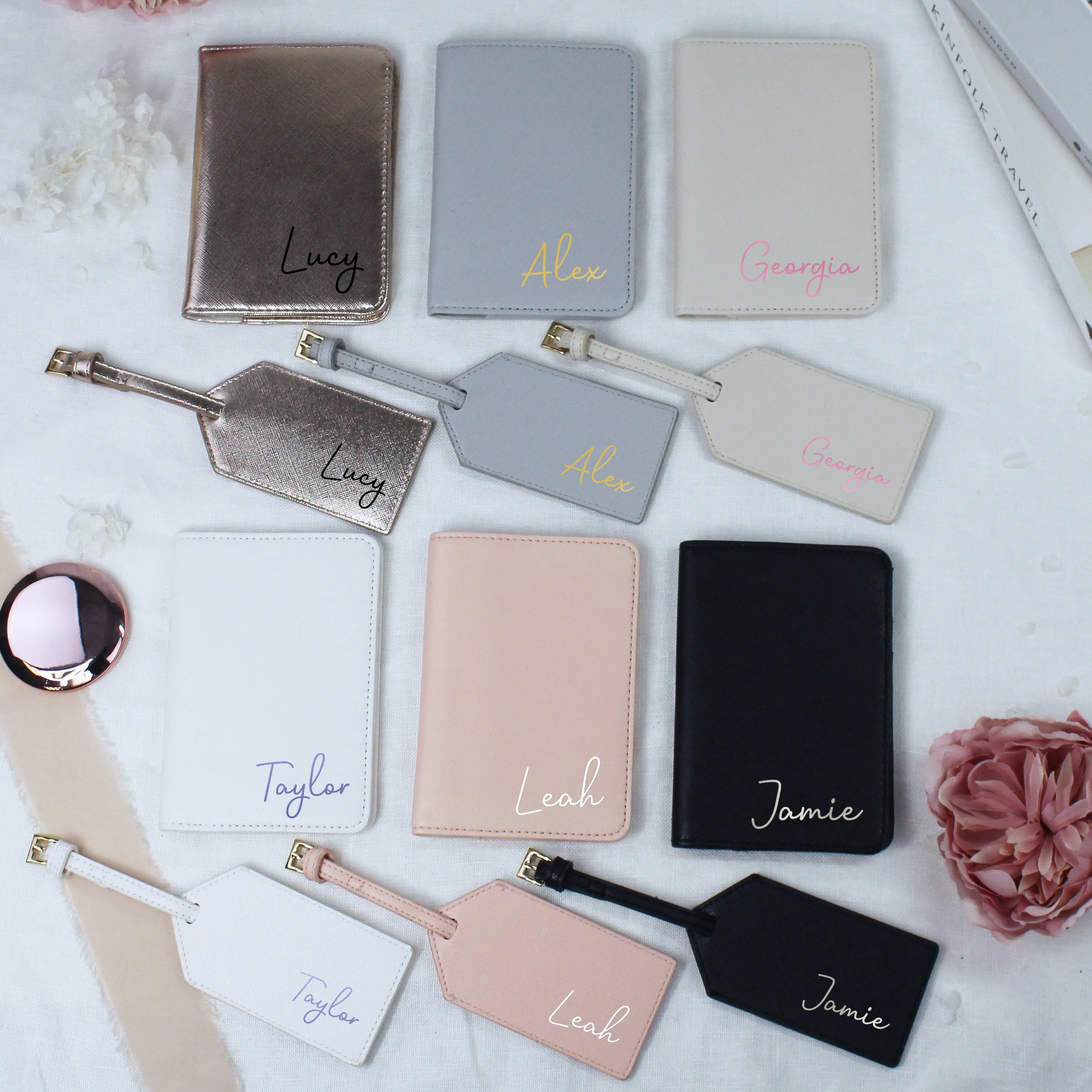 Personalised PU Leather Passport Holder & Luggage Tag Travel Set