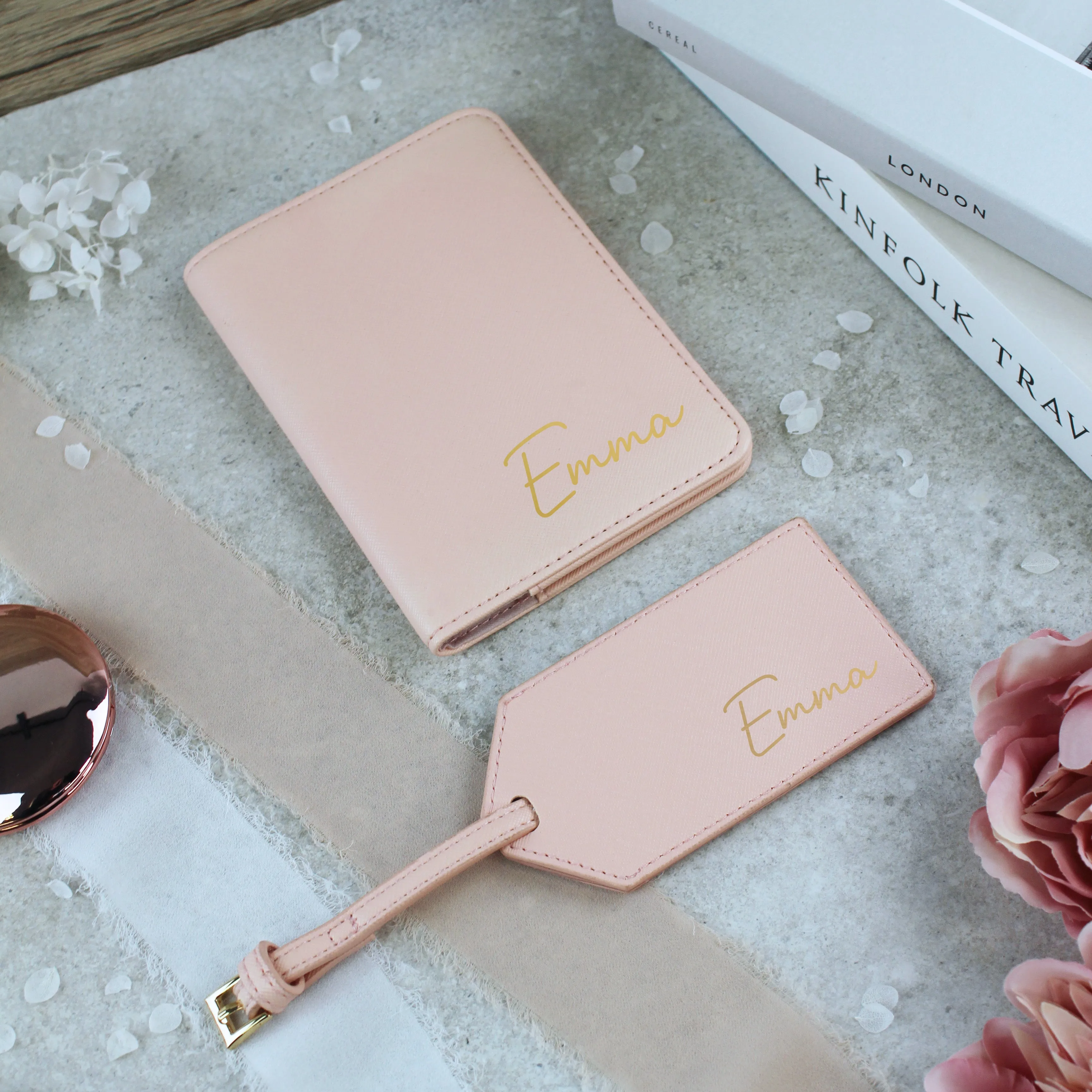 Personalised PU Leather Passport Holder & Luggage Tag Travel Set