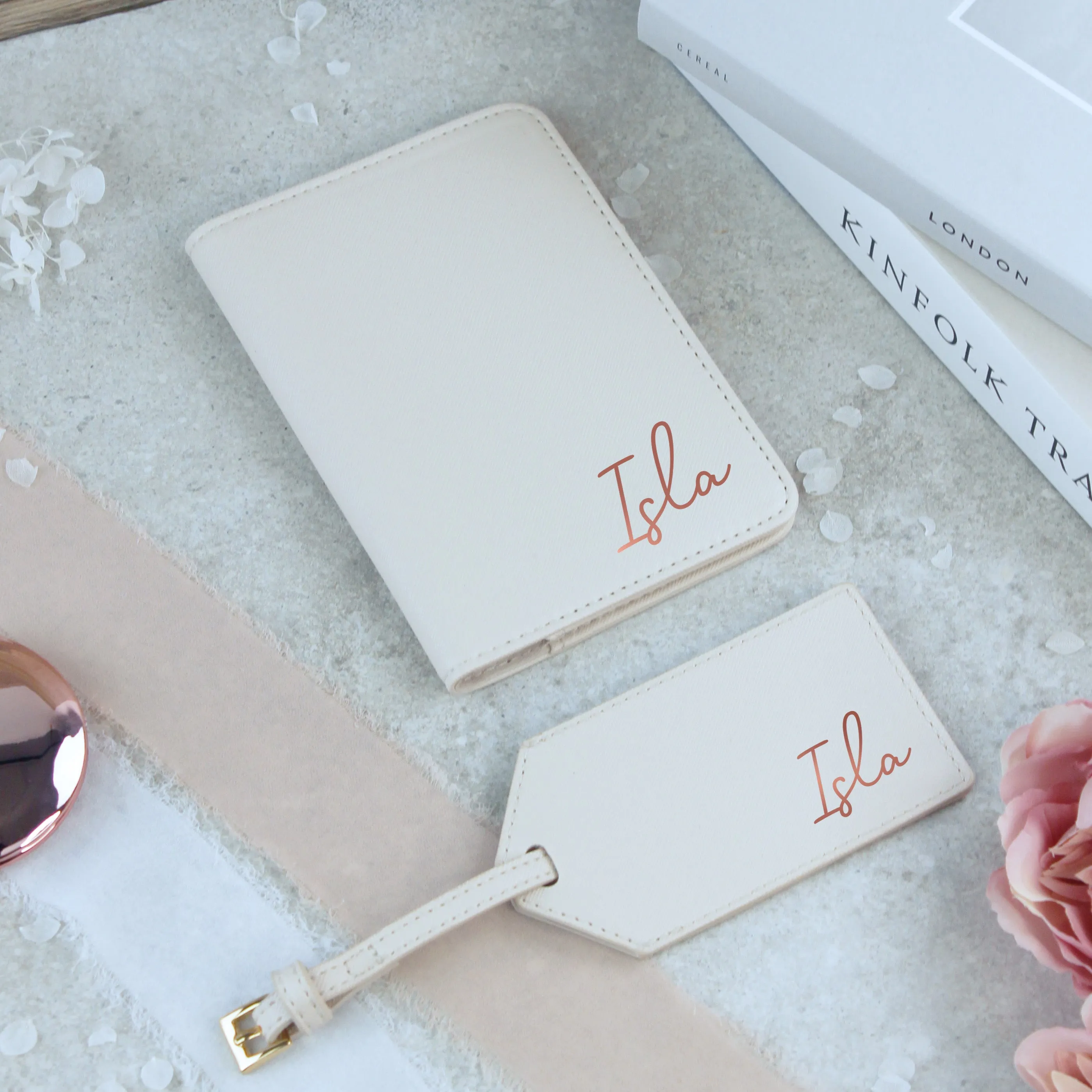 Personalised PU Leather Passport Holder & Luggage Tag Travel Set