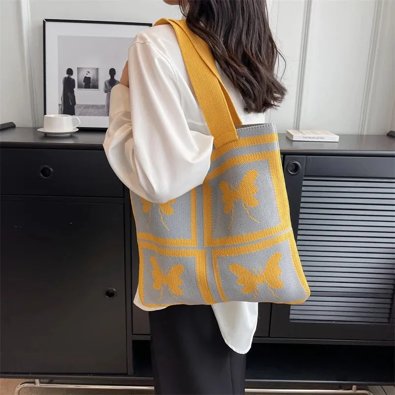 TAVIMART  -  Butterfly Shoulder Bags Bohemian Women Bag Fashion Casual Polyester Knitted Handbag Summmer Vacation Bag Large Shopper Tote
