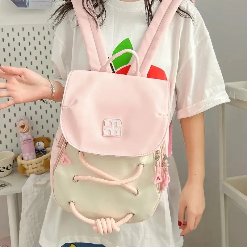 TAVIMART  -  Contrast Color Criss-cross  Small Girl Fashion Backpack Casual Schoolbag Handbag Student Leisure Travel Backpack