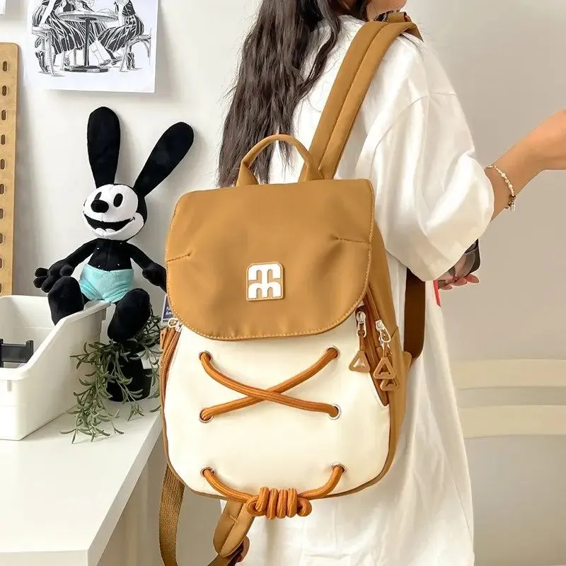 TAVIMART  -  Contrast Color Criss-cross  Small Girl Fashion Backpack Casual Schoolbag Handbag Student Leisure Travel Backpack
