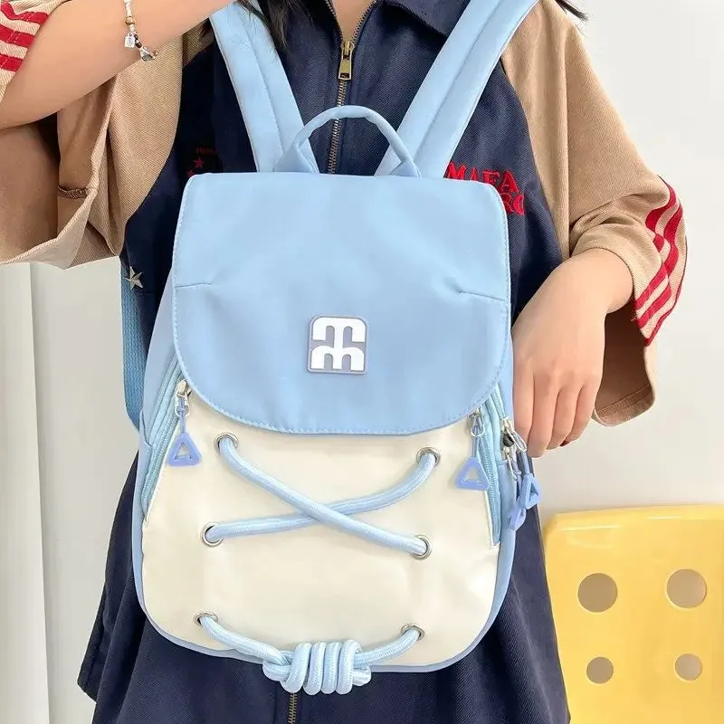 TAVIMART  -  Contrast Color Criss-cross  Small Girl Fashion Backpack Casual Schoolbag Handbag Student Leisure Travel Backpack