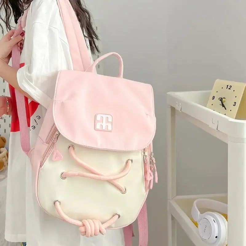 TAVIMART  -  Contrast Color Criss-cross  Small Girl Fashion Backpack Casual Schoolbag Handbag Student Leisure Travel Backpack