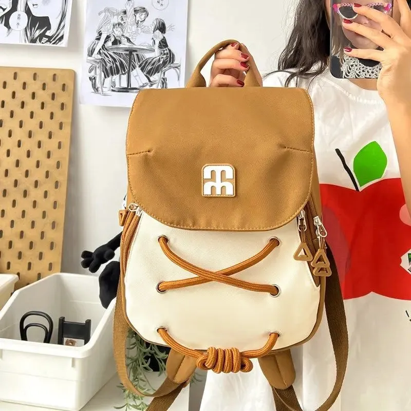 TAVIMART  -  Contrast Color Criss-cross  Small Girl Fashion Backpack Casual Schoolbag Handbag Student Leisure Travel Backpack