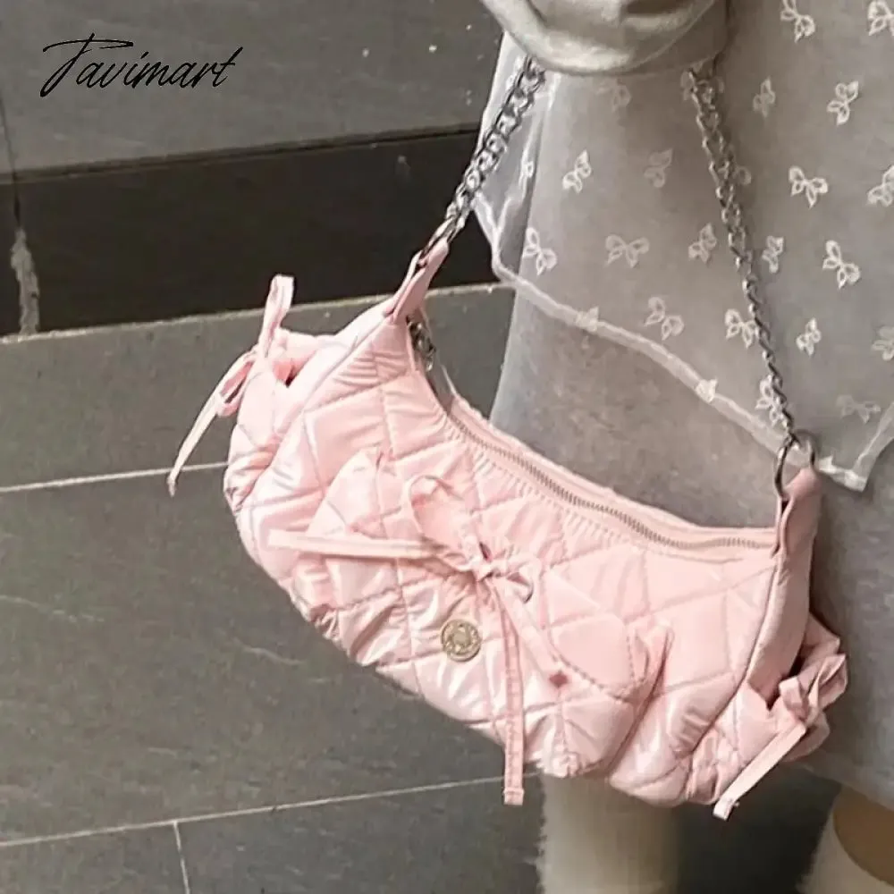 TAVIMART  -  Elegant Pink Shoulder Bag for Women Summer Fashion Leather Casual Cute Handbag Chains Hot Girls Daily Gentle Armpit Bag