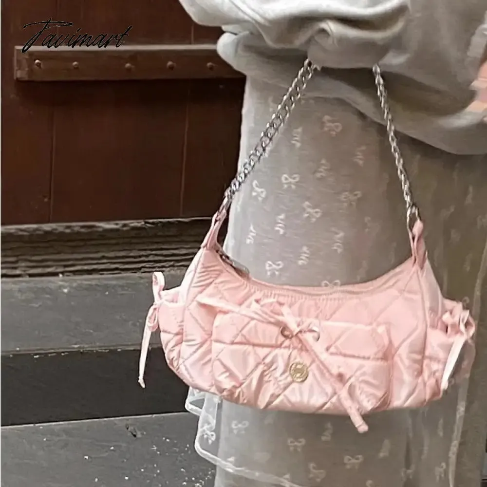TAVIMART  -  Elegant Pink Shoulder Bag for Women Summer Fashion Leather Casual Cute Handbag Chains Hot Girls Daily Gentle Armpit Bag