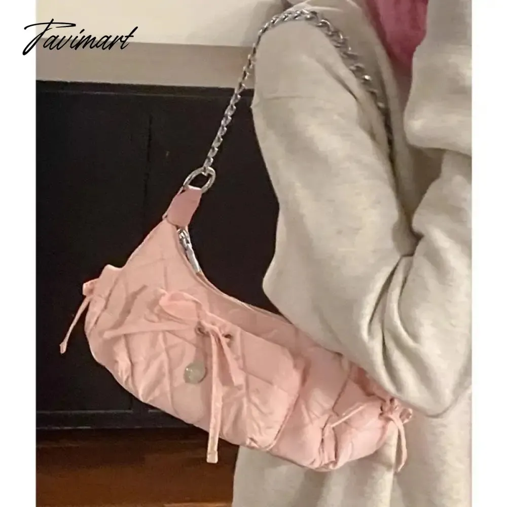 TAVIMART  -  Elegant Pink Shoulder Bag for Women Summer Fashion Leather Casual Cute Handbag Chains Hot Girls Daily Gentle Armpit Bag