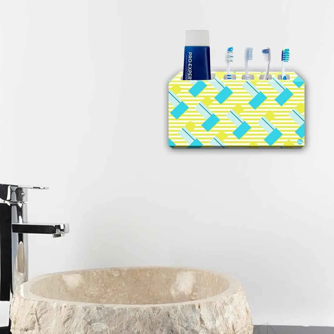 Toothbrush Holder Wall Mounted -Teal and Yellow