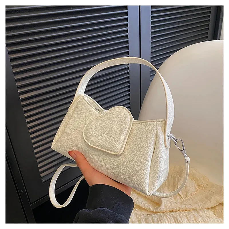 Uniwim Casual Lychee Leather Love Design Women's Handbag Fashion High Quality All-match Summer Crossbody Bag Simple Solid Shoulder Bags
