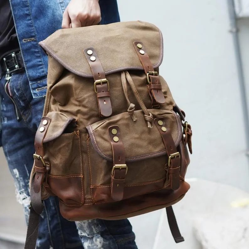 Vintage Waxed Canvas Backpack Waterproof for Men