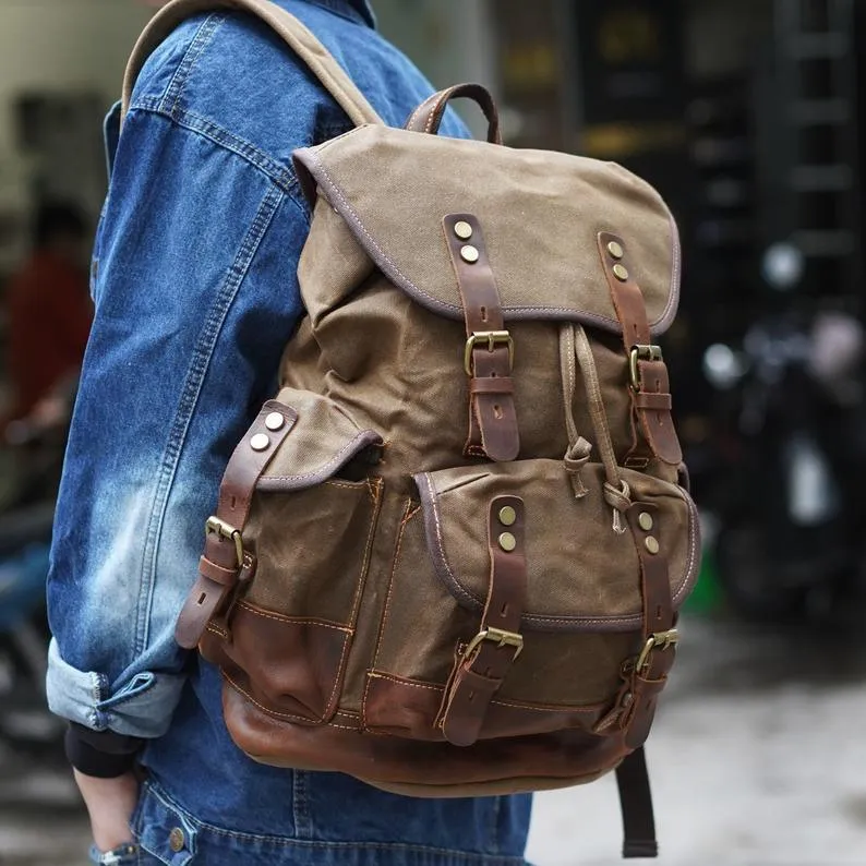 Vintage Waxed Canvas Backpack Waterproof for Men