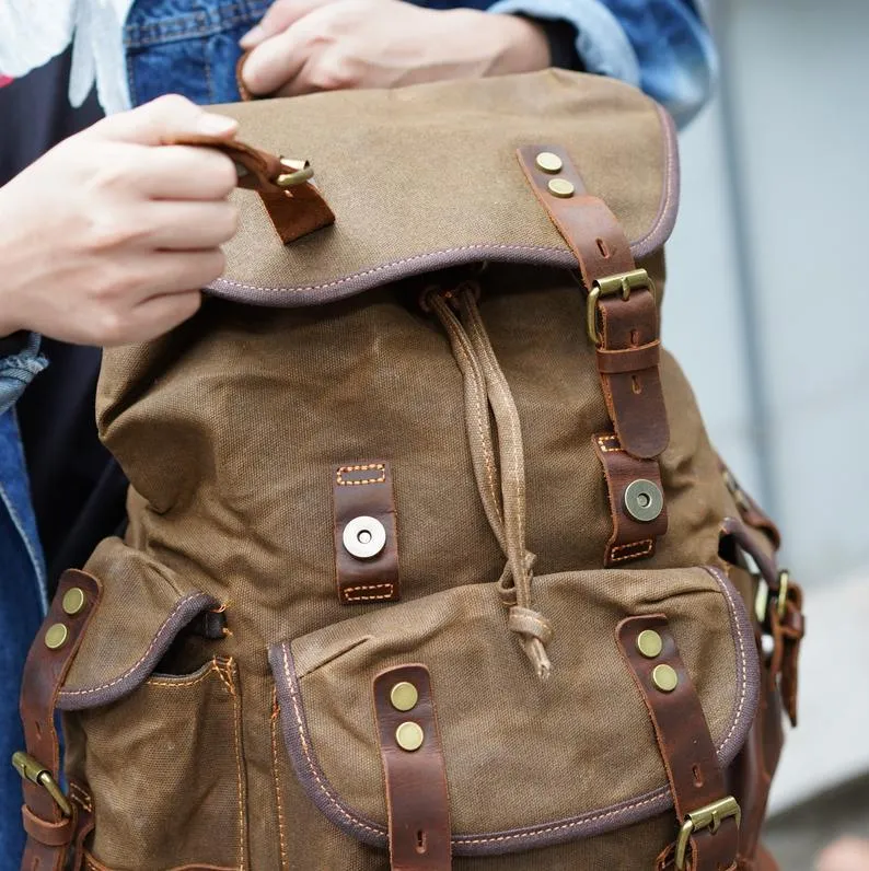 Vintage Waxed Canvas Backpack Waterproof for Men