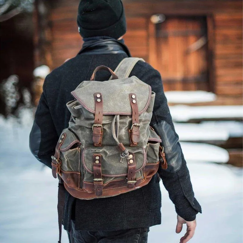 Vintage Waxed Canvas Backpack Waterproof for Men