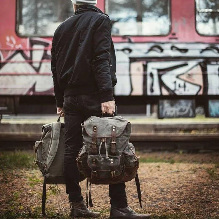 Vintage Waxed Canvas Backpack Waterproof for Men