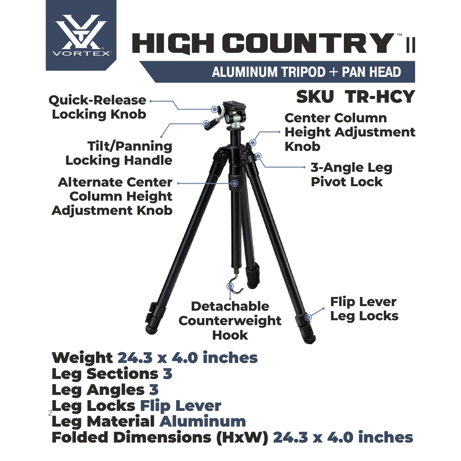 Vortex Optics High Country II Tripod Kit with Pan Head (TR-HCY)