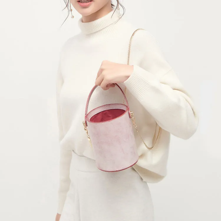 Womens Green Wax Leather Crossbody Bucket Bag Handbags Purse for Women
